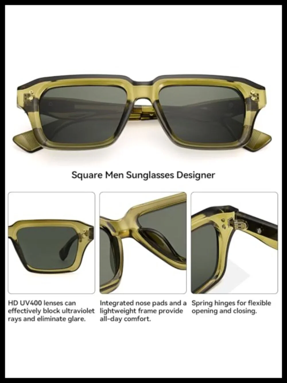 Retro Oversized Thick Square Sunglasses Men UV Protection